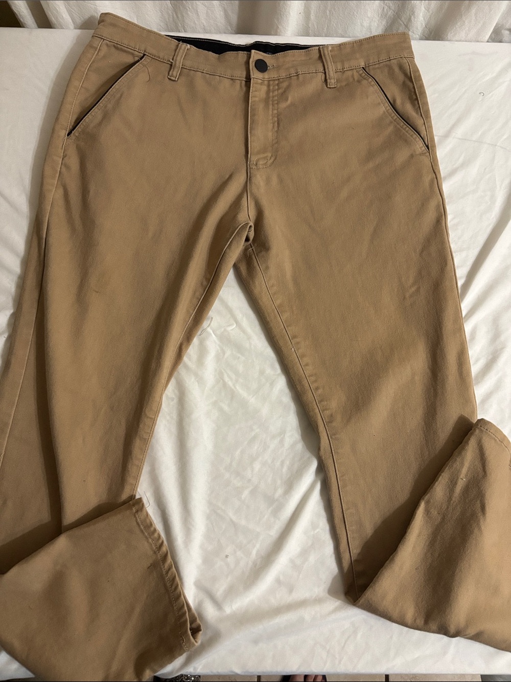 Classic Chino Pants Khaki preppy, comfort elastic waist slim fit skater casual O